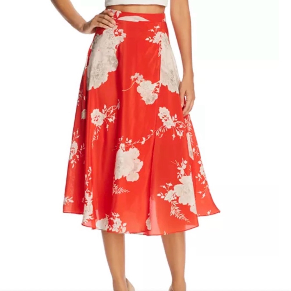 Alice  + Olivia Nanette Silk Floral Midi Skirt